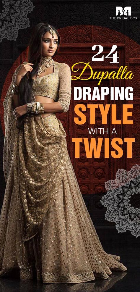 Bored by the same conventional styles of draping your dupatta, for parties and occasions? Want to shine bright in your Indian attire but not sure how to style your dupatta like a diva? Well, we have sorted out the issues for you. Lengha Duppta Drape Style, Lehenga Draping Styles For Engagement, Organza Dupatta Draping Styles On Lehenga, How To Drape Heavy Dupatta On Lehenga, Lehenga Scarf Draping, Chaniya Choli Draping Styles, Long Dupatta Drape, Wedding Dupatta Draping, How To Style A Dupatta