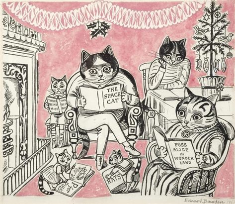 Edward Bawden, Cats Illustration, British Art, Ink Illustrations, British Artist, Cat Illustration, Children's Book Illustration, Book Illustration, Christmas Cats