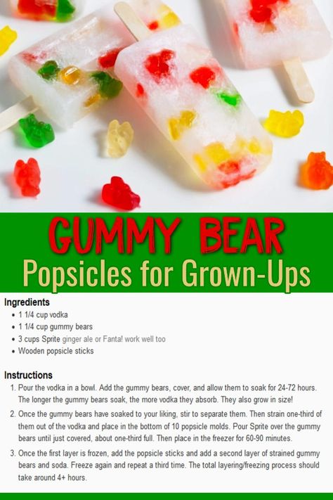 Adult Popsicles Recipes, Vodka Popsicles, Gummy Bear Popsicles, Homemade Popsicle Recipes, Adult Popsicles, Boozy Ice Pops, Alcoholic Popsicles, Boozy Popsicles, Freeze Pops