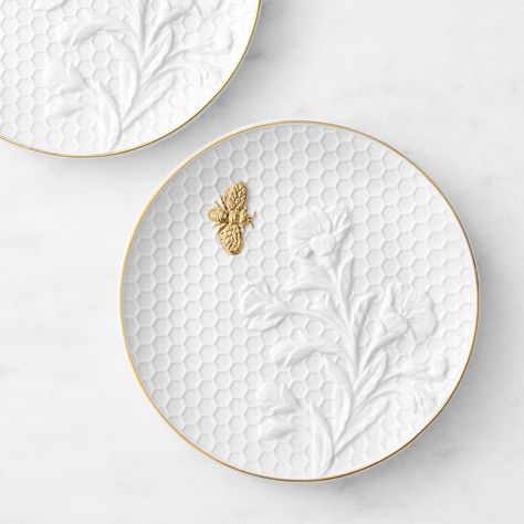 Honeycomb Embossed Appetizer Plates, Set of 4 Wine And Beer Fridge, Anthropologie Plates, Bee Plates, Elegant Appetizers, Dinner Wear, Baby Shower Deco, Appetizer Plates Set, Table Setting Inspiration, Patterned Plates