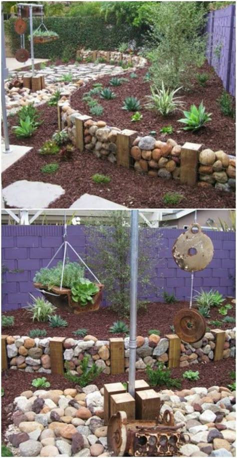 Rock Fence, Pebble Crafts, Amazing Landscaping Ideas, درج السلم, Raised Garden Beds Diy, Garden Types, Outdoor Diy Projects, Have Inspiration, Garden Edging