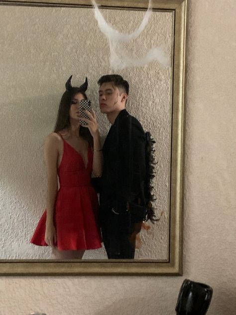 Dark Angel and Devil Devil And Fallen Angel Costume, Dark Angel Couple Costume, Devil And Angel Costume Couple, Couple Halloween Costumes 2023, Girls Angel Costume, Halloween Costumes 2023, Angel And Devil Costume, Dark Angel Costume, Angel Y Diablo