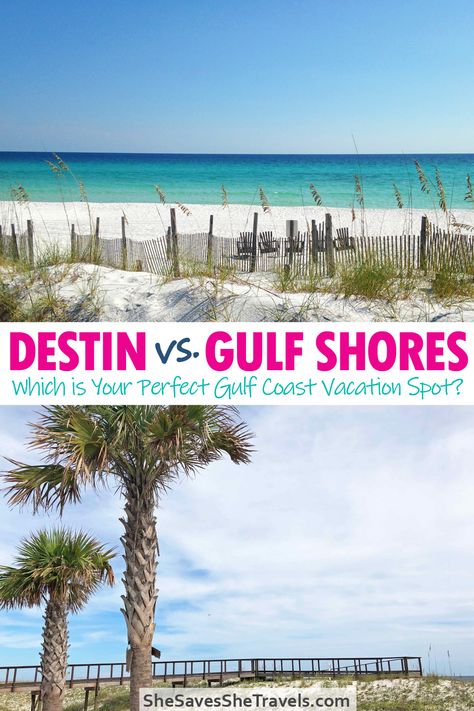 Looking for the perfect Gulf Coast vacation? In the battle between Destin, Florida and Gulf Shores, Alabama, this guide helps you choose the best beach vacation in the USA for you. Includes the best things to do along the Gulf Coast in Destin and Gulf Shores, as well as price comparison and more! | Gulf Coast USA | Gulf Coast Vacation | Destin Florida | Gulf Shores Alabama | Gulf Coast Beaches Gulf Shores Alabama Vacation, Alabama Gulf Coast, Beach Vacation Spots, Gulf Coast Vacations, Gulf Coast Beaches, Usa Travel Map, East Coast Usa, Gulf Shores Alabama, Beach Destinations