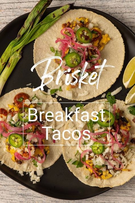 Brisket breakfast tacos are an easy and tasty way to use up leftover brisket.  These brisket breakfast tacos are so delicious.  Give them a try. Brisket Brunch Ideas, Brisket Breakfast Burritos, Brisket Breakfast Tacos, Brisket Breakfast Recipes, Breakfast Brisket, Mexican Breakfast Tacos, Smashed Tacos, Breakfast Baked Potatoes, Texas Sunrise