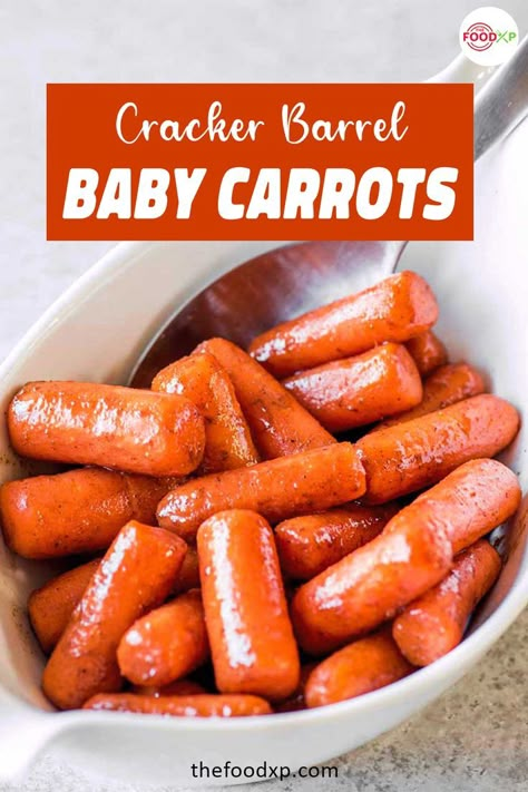 These Cracker Barrel Baby Carrots are soft carrots infused with flavors of butter, brown sugar and seasoned with salt and pepper. You can enjoy this as a side dish and pair it with any main course dish. Try it for yourself and let us know at TheFoodXP blog how it turned out for you. #crackerbarrelbabycarrots #crackerbarrelbabycarrotsrecipe #crackerbarrelrecipes #babycarrots #babycarrotsrecipe Cooked Baby Carrots, Honey Glazed Carrots Recipe, Balsamic Carrots, Brown Sugar Carrots, Glazed Baby Carrots, Brown Sugar Glazed Carrots, Carrot Pumpkin, Baby Carrot Recipes, Sugar Carrots