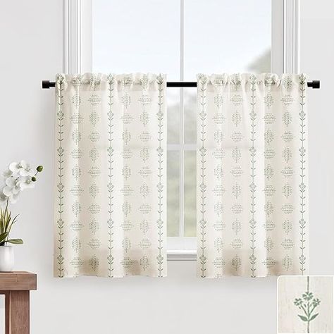 Amazon.com: Lino Rosa Kitchen Window Curtains Over Sink,Sage Green Boho Vintage Floral Sheer Curtain for Bathroom Window Cafe,36 Inch Length,Cream Colored : Home & Kitchen Baby Boy Bathroom, Farmhouse Kitchen Window Curtains, Long Sheer Curtains, Kitchen Window Curtains Over Sink, Bathroom Window Decor, Fun Bedroom Ideas, Farmhouse Kitchen Window, Boho Farmhouse Kitchen, Half Window Curtains