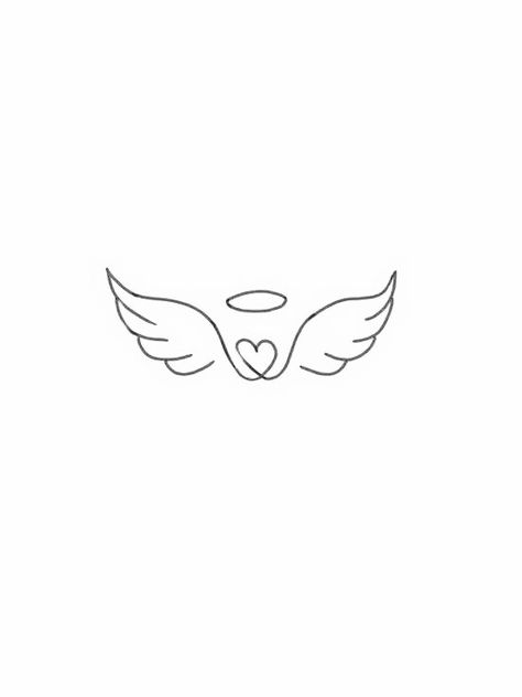 Really Small Tattoo Ideas, Angel On Moon Tattoo, Child Loss Tat, Angel Tattoo Designs Women, One Line Angel Tattoo, Angel Wing Small Tattoo, Delicate Angel Wings Tattoo, Angel Wings With Date Tattoo, Small Tattoos Angel Wings