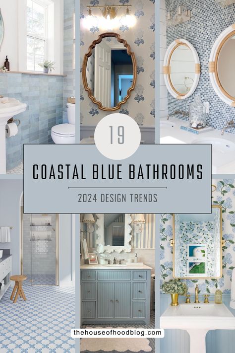 You'll love these coastal blue bathrooms! We're sharing over 19 ideas on how to design and decorate your bathroom with all the coastal vibes! French Blue Bathroom Vanity, Duck Egg Bathroom Ideas, Cape Cod Upstairs Bathroom, Blue And White Coastal Bathroom, Light Blue Bathroom Tile Ideas, Sky Blue Bathroom Ideas, Nautical Half Bath, Light Blue Restroom Ideas, Small Light Blue Bathroom