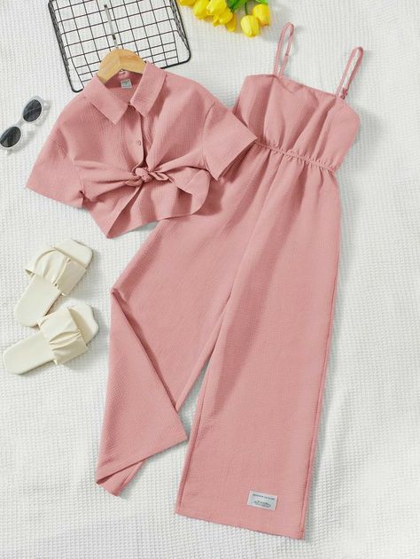 Shein Kids, Cami Jumpsuit, Jumpsuit, Collar, Pink