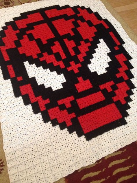 Spiderman Quilt, Spiderman Photo, Pixel Blanket, Crochet Spiderman, Spiderman Crochet, Pixel Quilt, Crochet Blanket Granny Square, Crochet Blanket Granny, Pixel Crochet Blanket