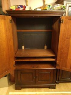 repurposed tv armoire to pantry, closet, painted furniture, repurposing upcycling Armoire Pantry Storage, Repurposed Pantry Cabinet, Armoire Pantry Ideas, Armoire To Pantry, Tv Cabinet Repurpose, Tv Cabinet Makeover, Armoire Pantry, Armoire Redo, Armoire Repurpose