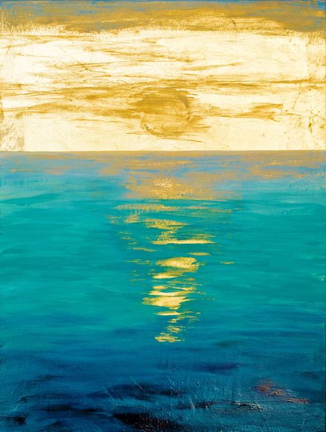 Geometric Ocean Art, Gold Leaf Sun Painting, Gold Sun Painting, Abstract Sun Painting, Sunrise Art Painting, Abstract Canvas Art Acrylics, Painting Gold Leaf, Wall Art Gold Leaf, Abstract Painting Diy