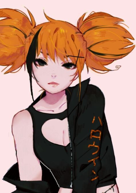 A edit I made, NOT MY ART Japanese Anime Artstyle, Alt Art Hair, Csm Artstyle, Character Art Orange Hair, Punk Girl Character Design, Sagittarius Capricorn, Aquarius Pisces, Libra Scorpio, Scorpio Sagittarius