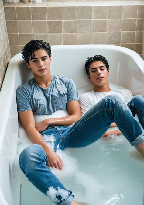 16 year old man , helping friend who is afraid of water into the pool, wet jeans , wet shirt, smiling... Wet Jeans Outfit, Teen Boy Outfits, Soccer Guys, Teen Boy, Bath Tub, Jeans Men, A Teen, Old Men, Old Man