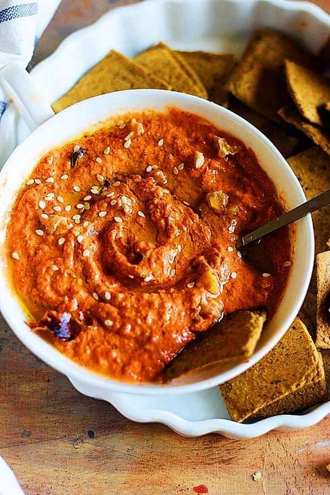 Walnut Dip, Red Pepper Recipes, Roasted Red Pepper Dip, Pepper Dip, Red Pepper Dip, Middle Eastern Cuisine, Tzatziki Recipes, Stuffed Pepper Dip, Grilled Peppers