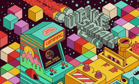 Cool Illustrations, Graphisches Design, Retro Arcade, Graphic Design Fonts, Theme Color, Digital Agency, Arcade Game, Art Installations, Graphic Design Print