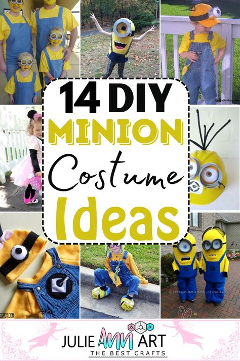 Create super beautiful cartoonish-style DIY minion costumes following this decent list and end up being the talk of the town. Enjoy being a stylized cosplay character with minimal effort. All you have to do is play with the yellow-blue-colored wearables and do some funny gestures to capture the attention of almost all the guests you have around. Kid Minion Costume Diy, Minion Family Costume Diy, Minion Tutu Costume, Softball Minion Costumes, Minion Costumes For Adults, Minon Costume Diy Halloween Family, Homemade Minion Costume Kids, Minion Dress Up Diy, How To Make A Minion Costume