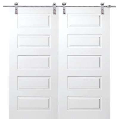 60 in. x 80 in. Rockport Smooth Composite Double Barn Door with Sliding Door Hardware Kit Interior Barn Door Hardware, Indoor Barn Doors, Double Sliding Barn Doors, Newel Post Caps, Garage Door Ideas, Office Doors, Room Divider Ideas, Post Caps, Divider Ideas