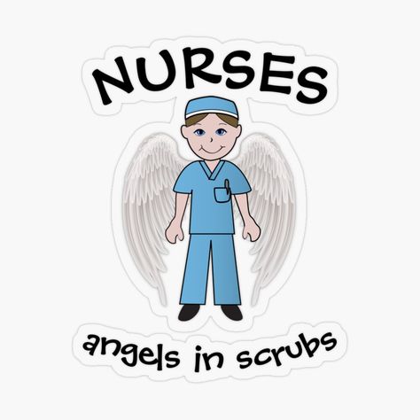 Get my art printed on awesome products. Support me at Redbubble #RBandME: https://www.redbubble.com/i/sticker/Male-Nurses-angels-in-scrubs-by-norah1579/46862704.O9UDB?asc=u Male Nurses, Male Nurse, Plastic Stickers, Personalized Water Bottles, Nursing, Scrubs, My Art, Awesome Products, Angel