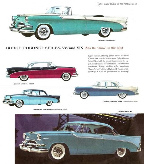 1956 Dodge Full-Line Car Folder 1956 Dodge, Dodge Cars, Dodge Coronet, Old Advertisements, Vintage Soul, Manual Car, Old Car, Us Cars, Classic Cars Vintage