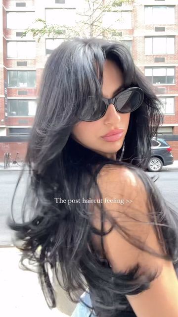 Different Haircuts For Long Hair Ideas, Black Long Layers Hair, Dark Layered Hair With Curtain Bangs, Long Hair Layers Black, Black Long Haircut, Tatyana Lafata Hair, Dark Feminine Haircuts, Layered Haircuts For Long Hair Bangs, Black Haircut Women