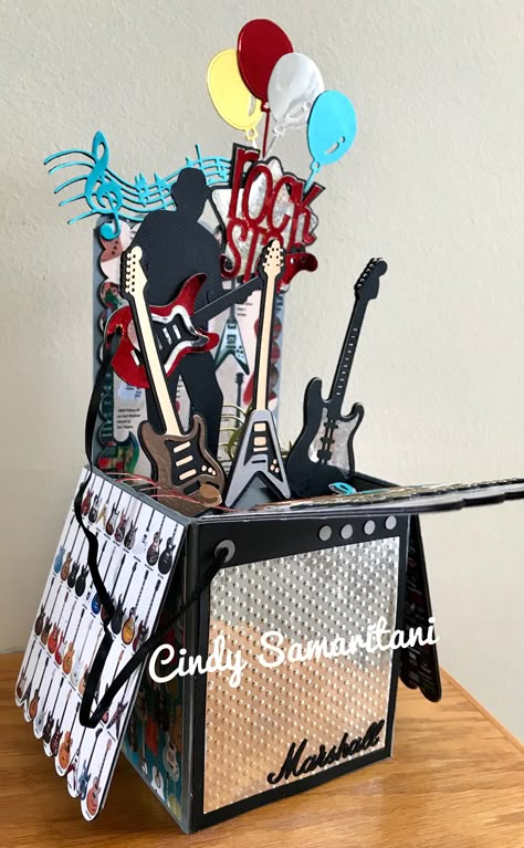 Guitar Birthday Card, Rock And Roll Guitar, Guitar Birthday, Music Cards, Halloween Yard Art, Stepper Cards, Exploding Box Card, Mens Cards, Creative Birthday Cards