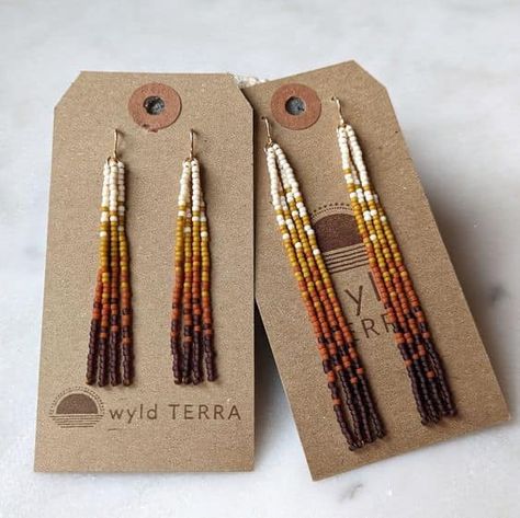 Thanksgiving Beaded Jewelry, Polymer Clay Fringe Earrings, Bugle Bead Fringe Earrings, Delica Seed Bead Earrings, Ombre Beaded Earrings, Beaded Boho Earrings, Brown Beaded Earrings, Beaded Fall Earrings, Fall Seed Bead Earrings