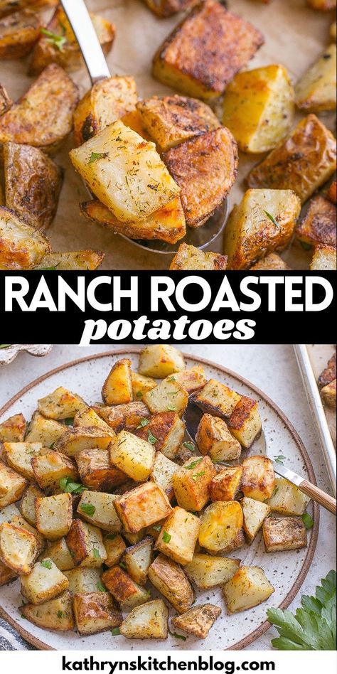 Ranch Roasted Potatoes (easy 3 ingredient recipe) Red Ranch Potatoes, Cheesy Ranch Potatoes In The Oven, Best Diced Potato Recipe, Crispy Ranch Potatoes, Garlic Ranch Potatoes, Cut Up Potatoes In Oven, Roasted Ranch Potatoes In Oven, Ranch Potatoes Crockpot, Buttermilk Potatoes