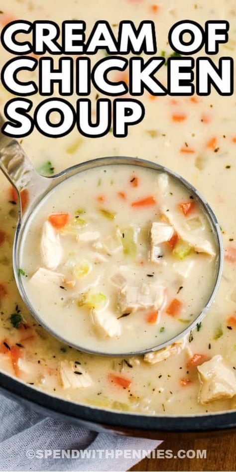 Fresh Buns, Homemade Cream Of Chicken Soup, Homemade Cream Of Chicken, Chicken Soup Crockpot, Chicken Soup Recipes Easy, Soup Homemade, Cream Soup Recipes, Creamy Chicken Noodle Soup, Recipe Soup