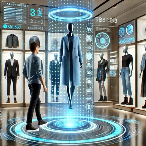 Technology Fashion Design, Futuristic Shop Design, Futuristic Clothing Store, Technology In Fashion, Virtual Reality Design Architecture, Picture Gifts Diy, Retail Architecture, Clothing Store Interior, Dog Anatomy