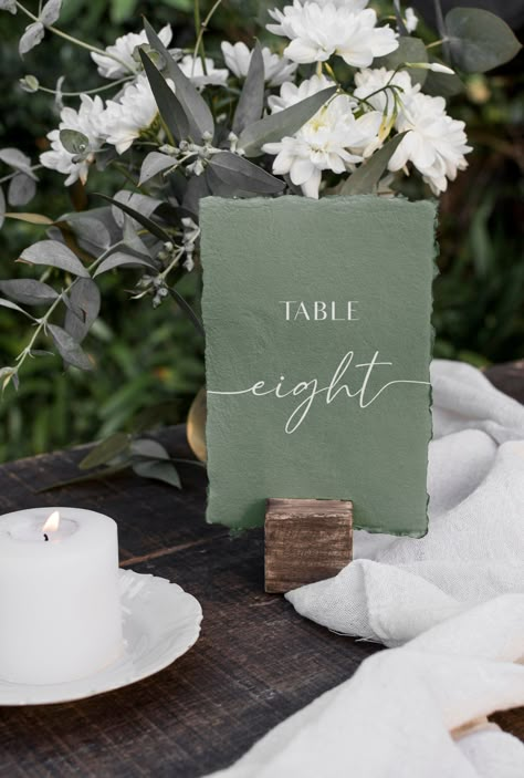 Table Number Template, Table Numbers Card Calligraphy, Wedding Table Number Elegant, Printable Table Template, Seating Chart 5x7 4x6 #BL24-1 Green Table Centerpieces Wedding, Cute Wedding Table Number Ideas, Seat Numbers Wedding, Earthy Wedding Table Settings, Table Numbers Wedding Unique, Places As Table Numbers, Green Table Numbers Wedding, Wedding Table Number Sign, Tall Table Numbers Wedding