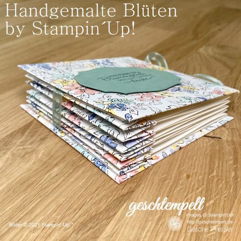 Quadratisches Minialbum mit Designerpapier Bindung – eine Anleitung mit den Produkten von Stampin´Up! | geschtempelt - Gesche Preißler Stampin Up Anleitung, Paper Binding, Designer Paper, Stamping Up, Mini Album, Mini Albums, Paper Craft, Art Journal, Stampin Up