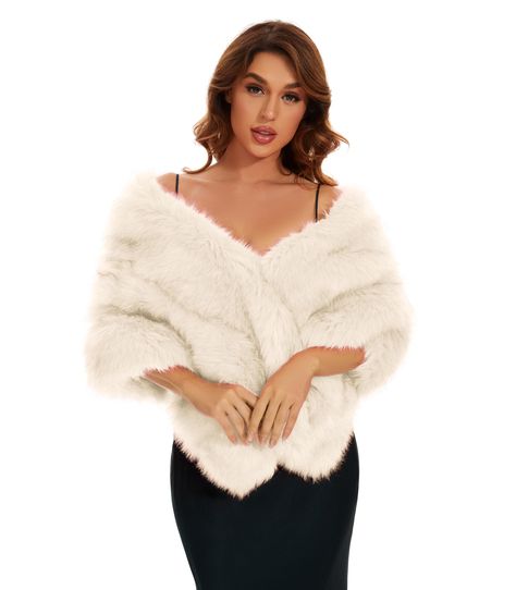 PRICES MAY VARY. GOOD WARMTH: Our faux fur wrap has a smooth lining, leather interlayer, and the fully wrapped faux fur on the outside. With its super soft and comfortable texture, our shawl provides a cozy feel that will keep you warm throughout the winter season. Its plush fabric is perfect for snuggling up in during those cold nights. VERSATILE USE & THOUGHTFUL GIFT IDEA: Whether it's a winter wedding, party, evening event, ball, Christmas or Halloween. Our fur cape for women adapts to differ Wedding Fur Shawl, Winter Wedding Shawl, Fur Shawl Wedding, Winter Bridesmaids, Cape For Women, Wedding Evening Party, White Fur Coat, Bridal Fur, Faux Fur Shawl