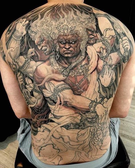 Asura Tattoos, Back Tattoos For Men, Japanese Mask Tattoo, Backpiece Tattoo, Buddhist Tattoo, Samurai Tattoo Design, Buddha Tattoos, Full Sleeve Tattoo Design, Manga Tattoo