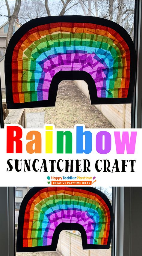 Celephane Window Craft, Cellophane Window Art, Rainbow Suncatcher Craft, 3d Rainbow Craft, Rainbow Craft Kindergarten, Cellophane Crafts, Family Crafts For Kids, Easy Suncatchers, Rainbow Arts And Crafts