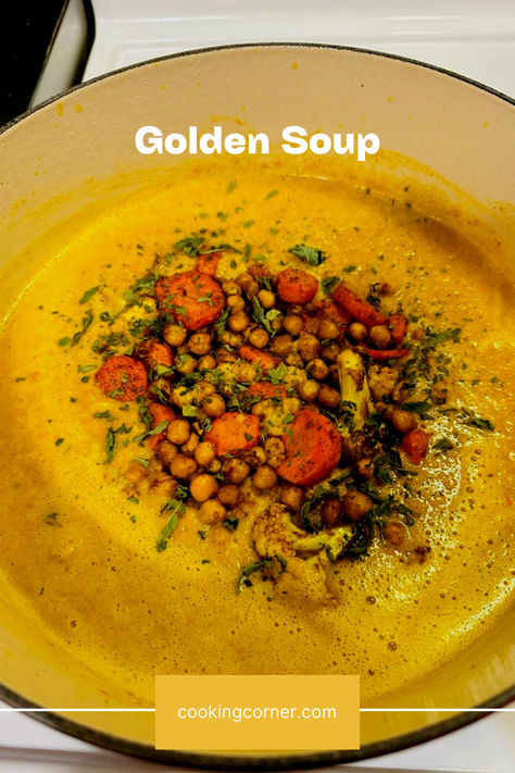 Step into a world of warmth and flavor with our Golden Soup recipe. This hearty blend of chickpeas, cauliflower, and carrots, infused with aromatic spices like yellow curry and turmeric, promises to ignite your senses and soothe your soul. #recipe #goldensoup #dinnerideas #tasty #cooking #foodlovers #healthyfood Carrot Soup, Soup Recipes, Carrots, Healthy Recipes