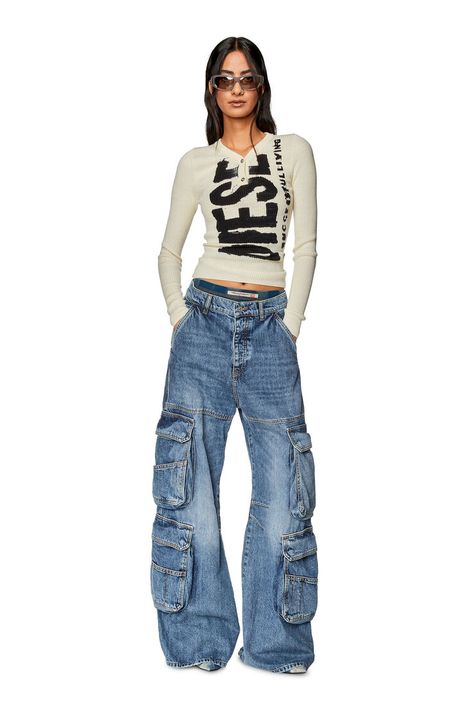 Diesel Outfits, Disel Jeans, Diesel Aesthetic, Blue Cargos, Diesel Outfit, Diesel Jeans Women, Diesel Pants, Diesel Fashion, Diesel Clothing