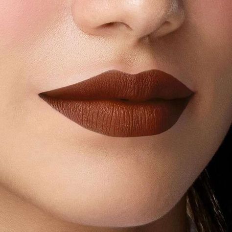 Chocolaty brown lipsticks Light Brown Lipstick Looks, Brown Lipstick Indian Skin, Brown Lipstick Shades For Indian Skin, Matte Lipstick Shades For Medium Skin, Brown Skin Makeup Indian Natural, Brown Lipstick Looks, Lipstick Nails Shape, Brown Lipstick Shades, Dark Brown Lipstick