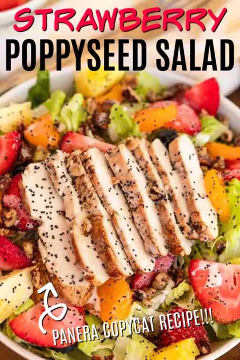 Panera Salad Recipes, Copycat Salads, Salad Recipes Strawberry, Chicken Poppyseed, Strawberry Poppy Seed Salad, Panera Strawberry Poppyseed Salad, Poppyseed Dressing Recipe, Strawberry Poppyseed Salad, Poppy Seed Salad