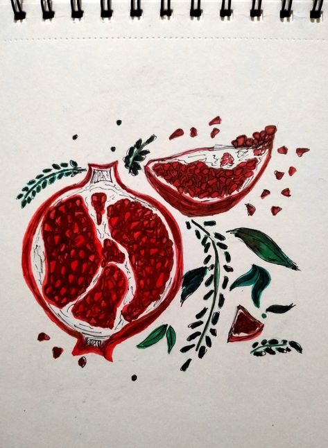 Pomegranate Drawing, Art Therapy, Pomegranate, Drawings, Art