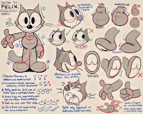 1930s Cartoons, Cartoon Cats, Cartoon Style Drawing, Felix The Cat, Character Model Sheet, Character Design Sketches, Felix The Cats, 캐릭터 드로잉, Retro Cartoons