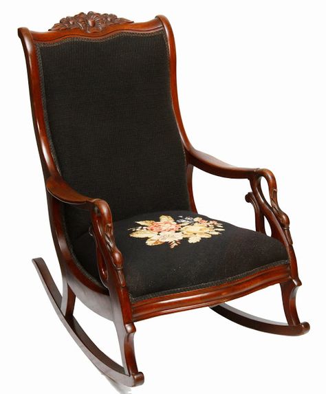 Antique Gooseneck Carved Rocking Chair with Needlepoint Upholstery  circa 1900'S Velvet Rocking Chair, Victorian Rocking Chair, Victorian Things, Metal Rocking Chair, Antique Rocking Chairs, Cozy Spaces, Victorian Decor, Rocking Chairs, Oak Furniture