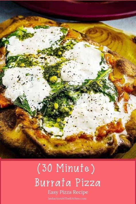 Burrata Pizza Recipe, Balsamic Spinach, Easy Homemade Pizza Recipe, Pizza Burrata, Homemade Pizza Recipe Easy, Burrata Pizza, Homemade Pizza Recipe, Vegetarian Pizza Recipe, Burrata Recipe