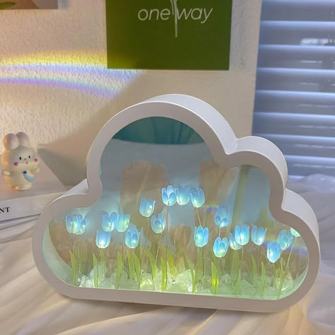 About this item ❤〔2 in 1 Tulip Night Light〕This tulip mirror lamp is not only used as a night lamp, also as a mirror when the light is turned off . The mirror and night light design is beautiful and practical. ❤〔Great Room Decoration〕Tulips and clouds as the design inspiration, romantic and soft light, add warm atmosphere to your room Tulip Mirror, Tulip Night Light, Paper Flower Bouquet Diy, Home Mirror, Cloud Mirror, Tulip Lamp, Whimsical Bedroom, Diy Clouds, Bedroom Blue