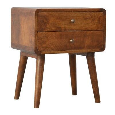 Mid Century Modern Dark Wood Bedside Table Cabinet / Side Table   | eBay Curved Bedside Table, Wood Bedside Table, Led Furniture, Bedside Cabinet, Solid Mango Wood, Mid Century Style, Nordic Style, Decoration Design, Solid Hardwood