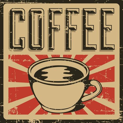 Coffee Shop Design Vintage, Metal Coffee Sign, Vintage Coffee Poster, Coffee Chart, Coffee Graphics, Word Art Poster, Cyberpunk Design, Poster Coffee, Coffee Label