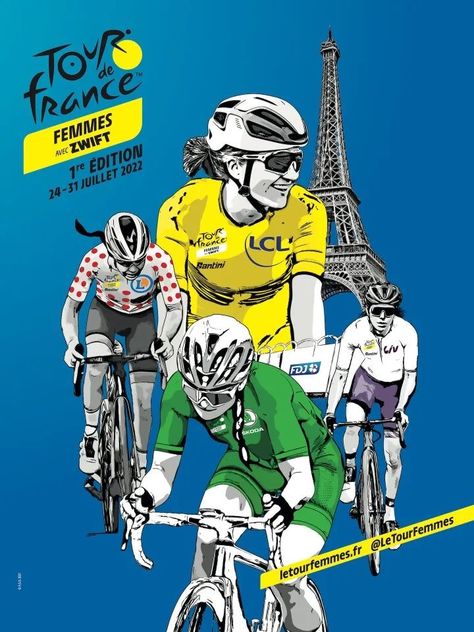 Tour de France Femmes : Les engagées : Le Tour de France Femmes avec Zwift (2.WWT) se disputera du 24 au 31 juillet. Les concurrentes partiront de Paris le 24 et arriveront à la Super... Bike Art, Cycling, Comic Books, Comic Book Cover, Notebook, Bike, Paris, France, Comics