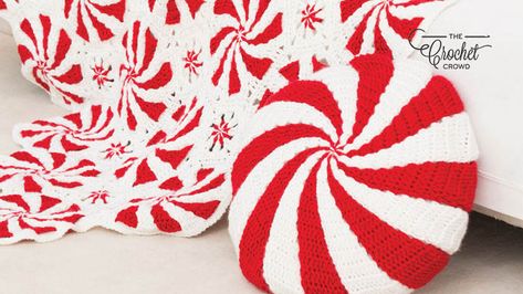 Crochet Peppermint Pillow Pattern | The Crochet Crowd Peppermint Pillow, Crochet Peppermint, Trendy Crochet Patterns, Candy Pillows, Crochet Doily Rug, Arm Knit, Cushion Cover Pattern, Crochet Princess, Crochet Patterns Free