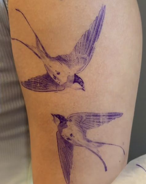 Birds Kissing Tattoo, Blue Hummingbird Tattoo, Scissor Tailed Flycatcher Tattoo, Song Bird Tattoo, Aaron Core, Mythical Tattoos, Blackbird Tattoo, Lark Tattoo, Vintage Bird Tattoo