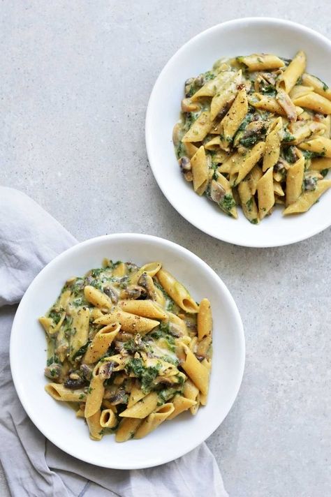 Plant Based Pasta Salad, Creamy Pasta With Mushrooms, Pasta With Mushrooms And Spinach, Potato Loaded, Plant Based Pasta, Vegan Mushroom Pasta, The Starch Solution, Pasta With Mushrooms, Bird Recipes